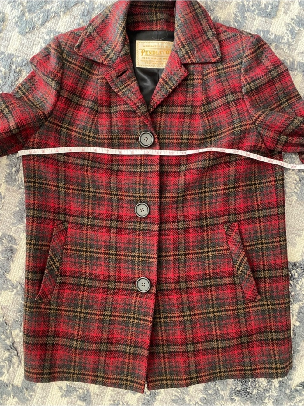 Pendleton Red Plaid Wool Pea Coat - Picture 5 of 6
